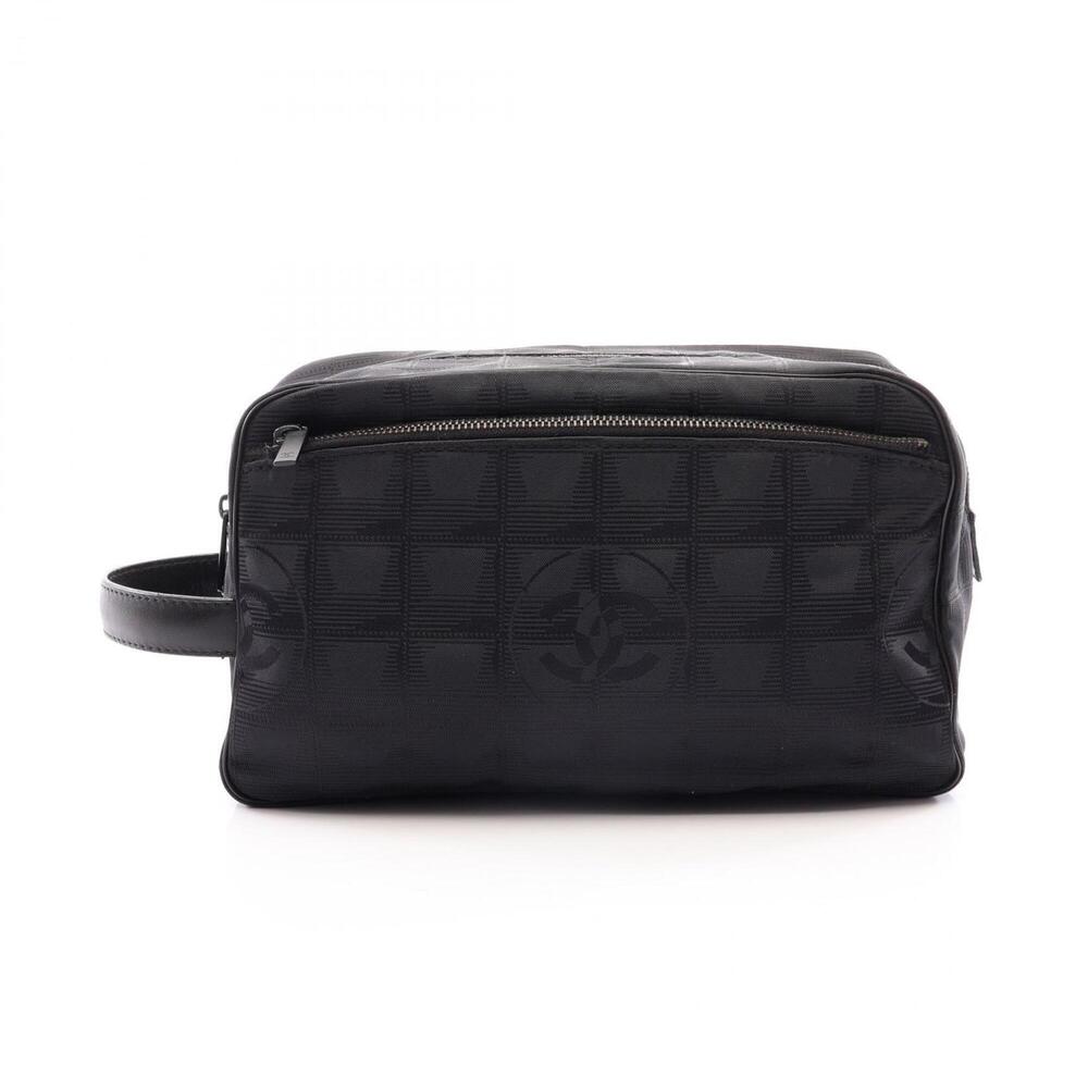 Chanel New Travel Line Second Bag Clutch Handbag Leather Nylon Canvas Women's...